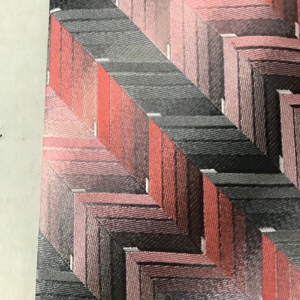 Tie Gray & Melon Geometric Pattern Polyester & Si… - image 3